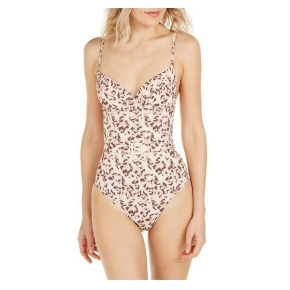 We Wore What Danielle Animal Print One Piece Pink Belted Swimsuit New XS - Picture 1 of 4